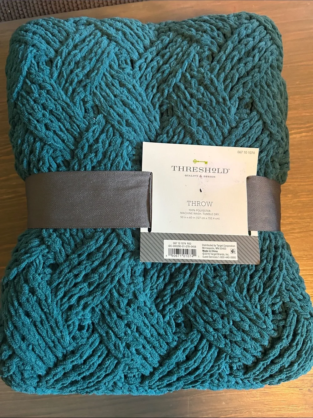 NWT Threshold Teal Plush Knit Throw Blanket